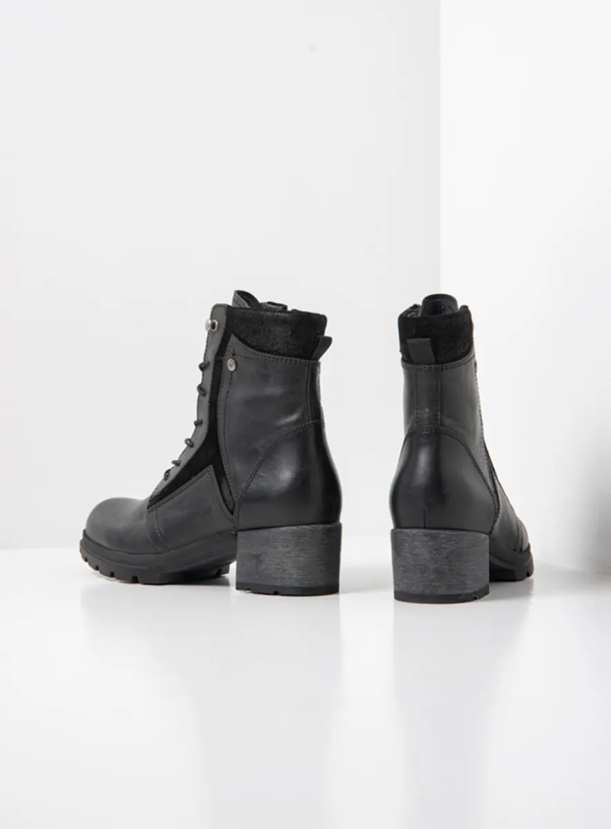 Wolky Dayton - zwart leer Biker boots voor dames