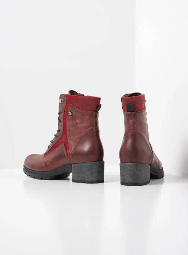 Wolky Dayton - bordeauxrood leer Biker boots voor dames