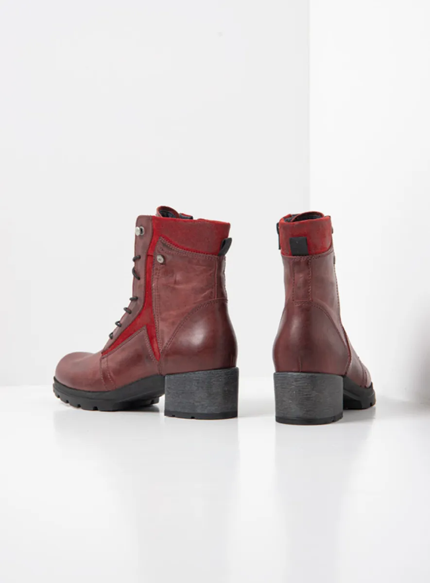 Wolky Dayton - bordeauxrood leer Biker boots voor dames
