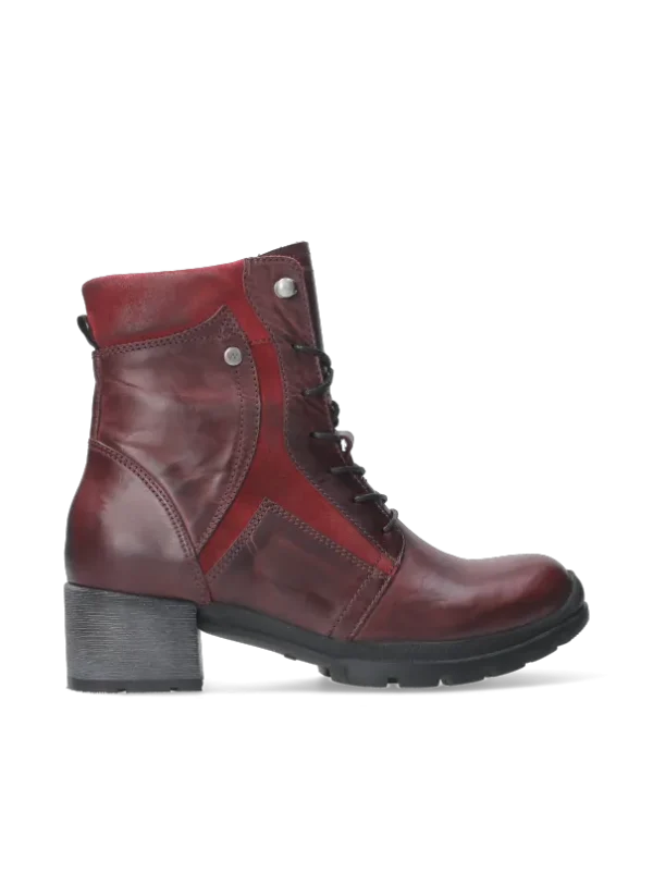 Wolky Dayton - bordeauxrood leer Biker boots voor dames
