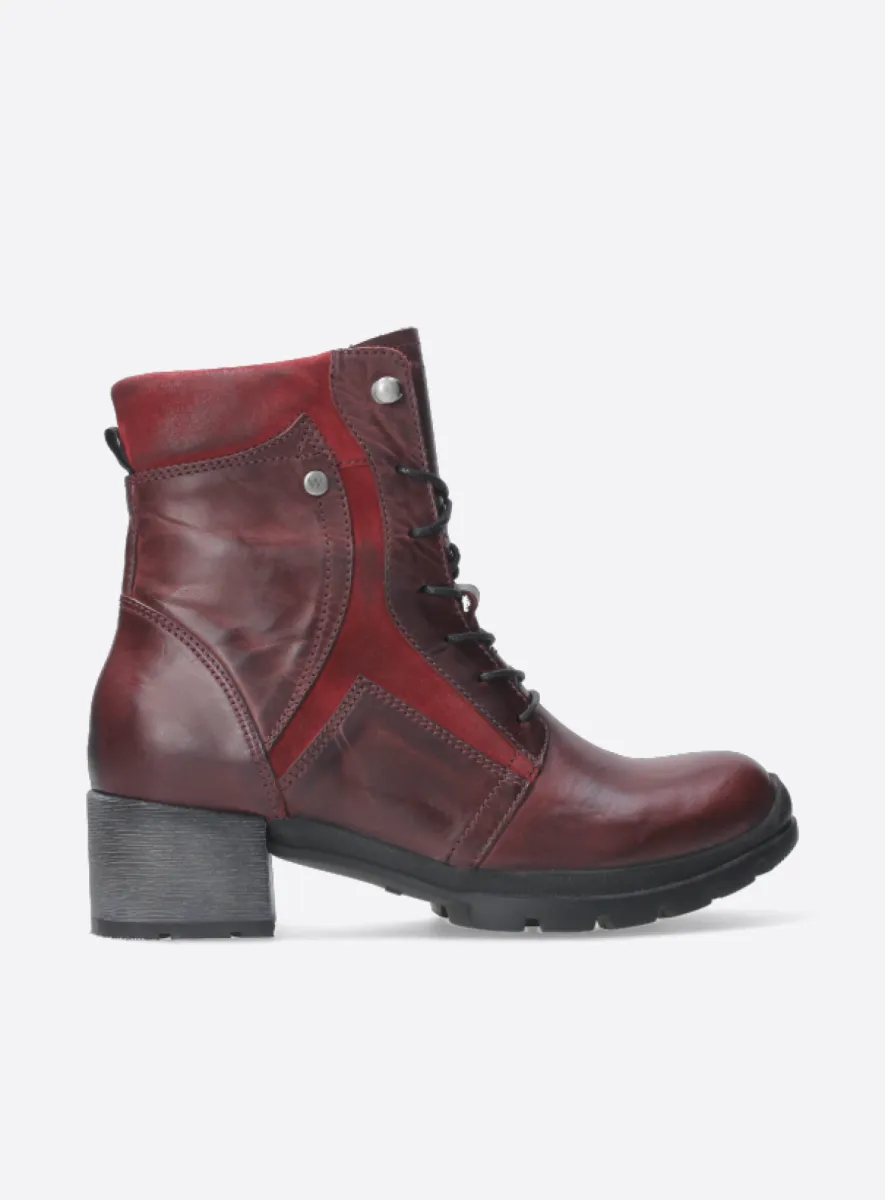 Wolky Dayton - bordeauxrood leer Biker boots voor dames