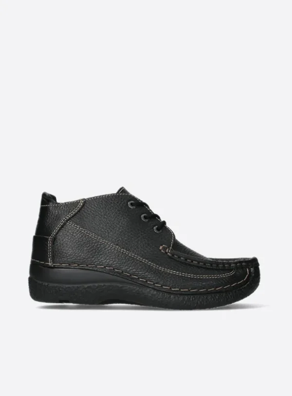 Wolky Roll Moc - zwart leer Hoge veterschoenen voor dames