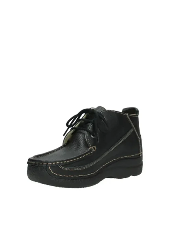 Wolky Roll Moc - zwart leer Hoge veterschoenen voor dames