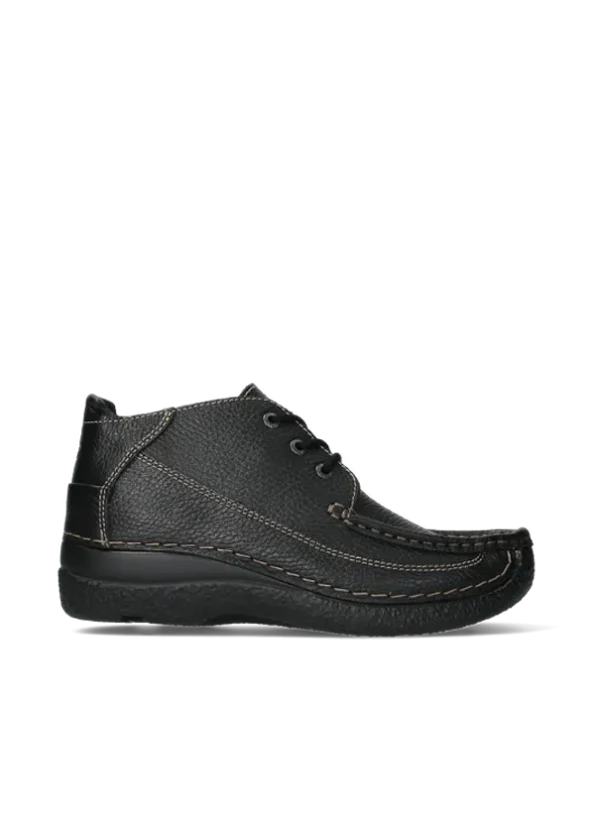 Wolky Roll Moc - zwart leer Hoge veterschoenen voor dames