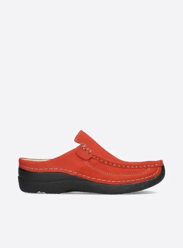 Wolky Roll Slide - donkerrood nubuck Klompen voor dames