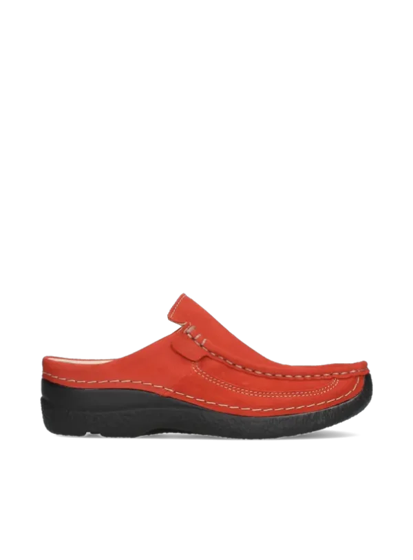 Wolky Roll Slide - donkerrood nubuck Klompen voor dames