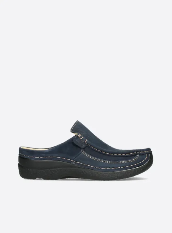 Wolky Roll Slide - blauw nubuck Klompen voor dames