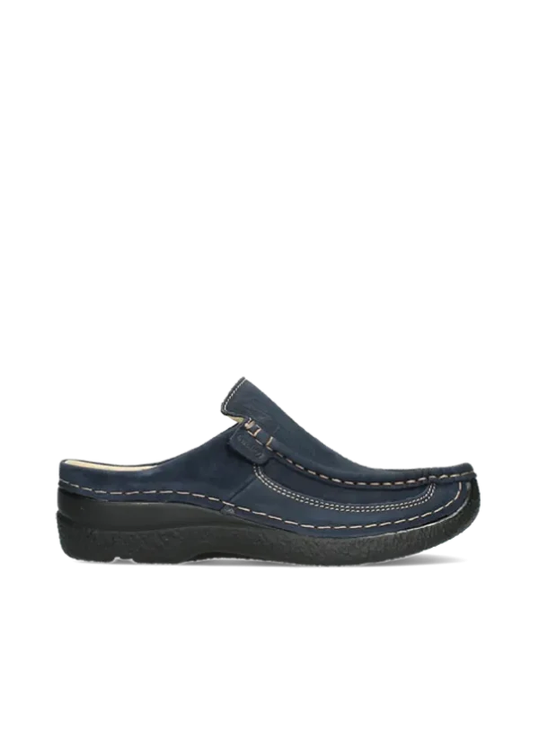 Wolky Roll Slide - blauw nubuck Klompen voor dames