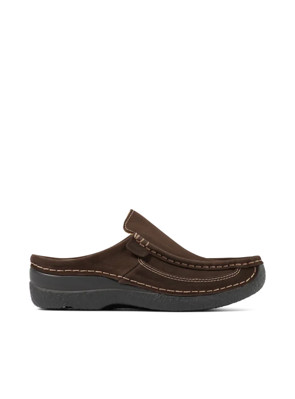Wolky Roll Slide - bruin nubuck Klompen voor dames
