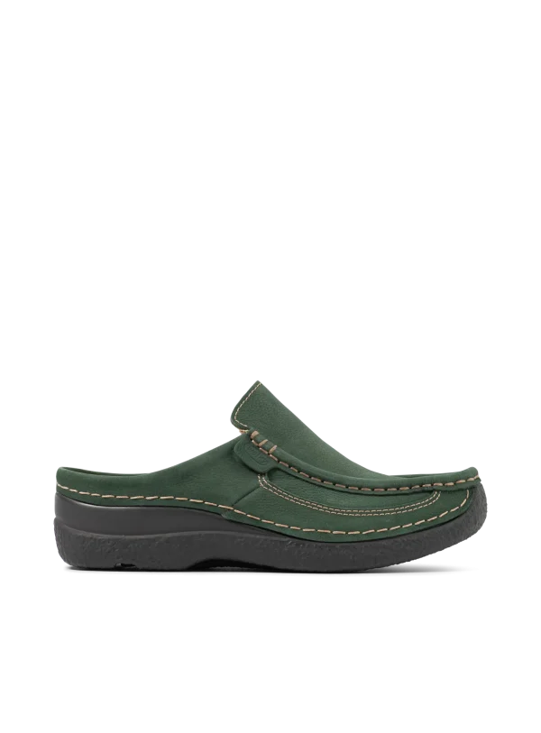 Wolky Roll Slide - groen nubuck Klompen voor dames