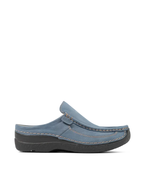 Wolky Roll Slide - jeansblauw nubuck Klompen voor dames