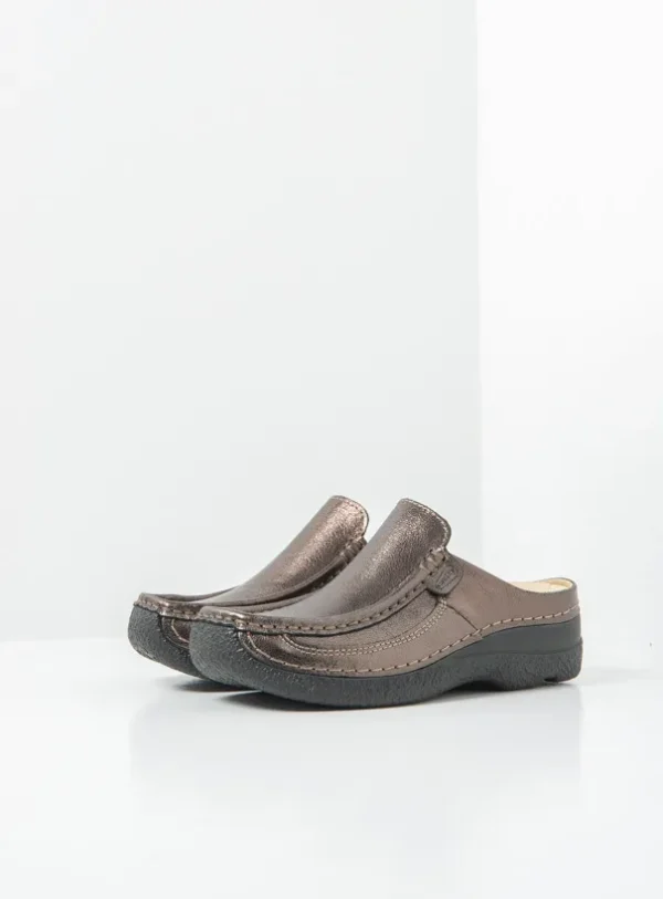 Wolky Roll Slide - brons metallic leer Klompen voor dames