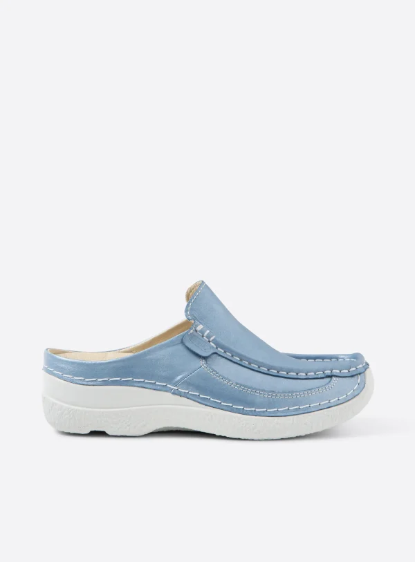 Wolky Roll Slide - oceaanblauw glansleer Klompen voor dames