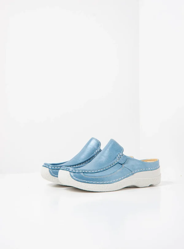 Wolky Roll Slide - oceaanblauw glansleer Klompen voor dames