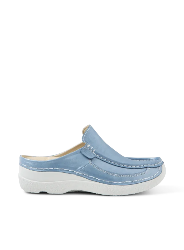 Wolky Roll Slide - oceaanblauw glansleer Klompen voor dames