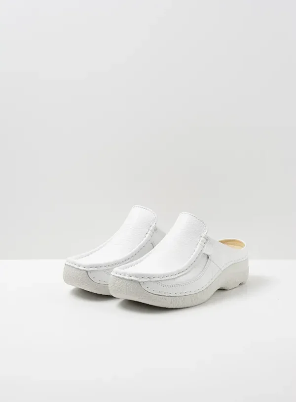 Wolky Roll Slide - wit leer Klompen voor dames