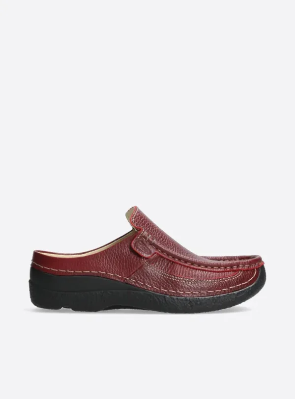 Wolky Roll Slide - rood leer Klompen voor dames