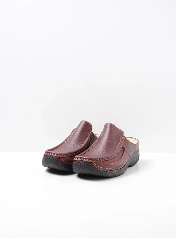 Wolky Roll Slide - rood leer Klompen voor dames