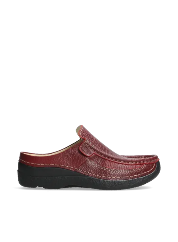 Wolky Roll Slide - rood leer Klompen voor dames