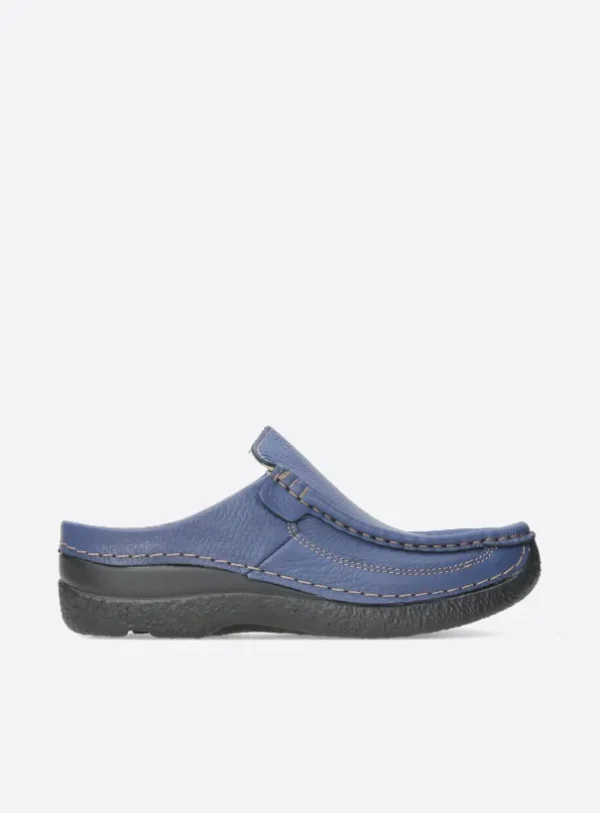 Wolky Roll Slide - sky-blue leer Klompen voor dames