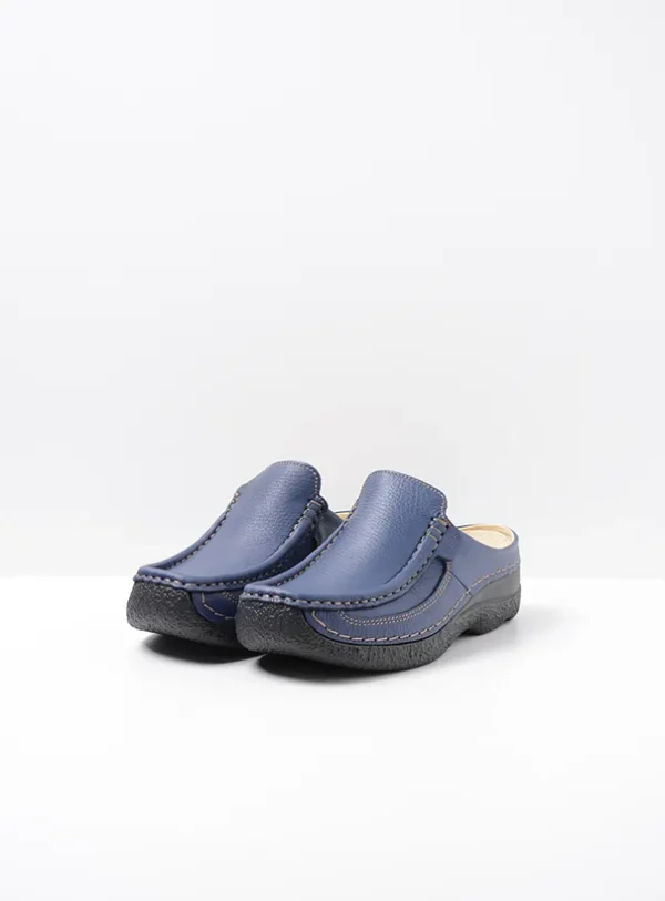 Wolky Roll Slide - sky-blue leer Klompen voor dames