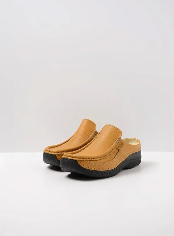Wolky Roll Slide - oker leer Klompen voor dames