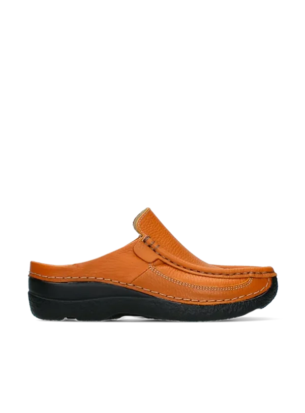 Wolky Roll Slide - oker leer Klompen voor dames