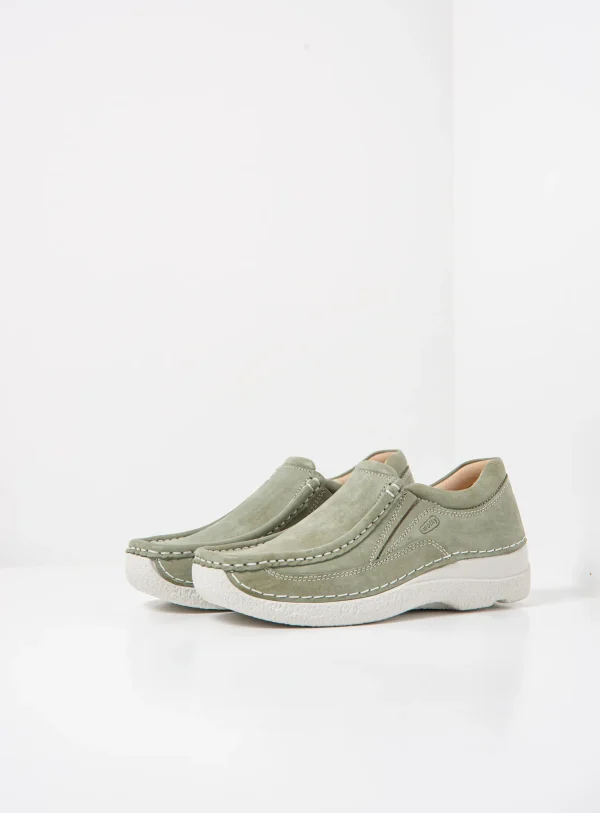Wolky Roll Sneaker - saliegroen effectleer Instappers voor dames