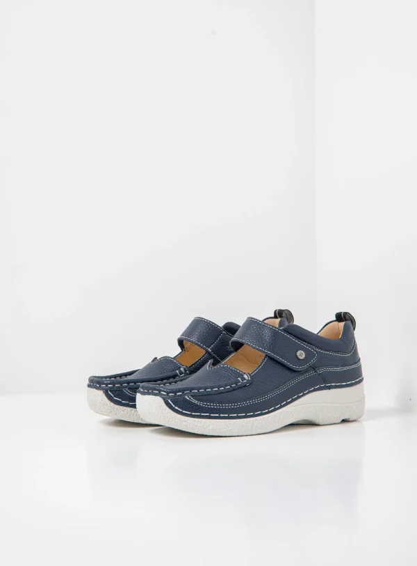 Wolky Roll Combi - blauw leer Bandschoenen voor dames