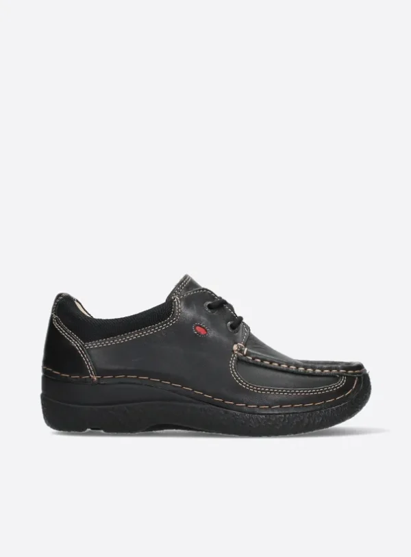 Wolky Roll Shoe - zwart leer Veterschoenen voor dames