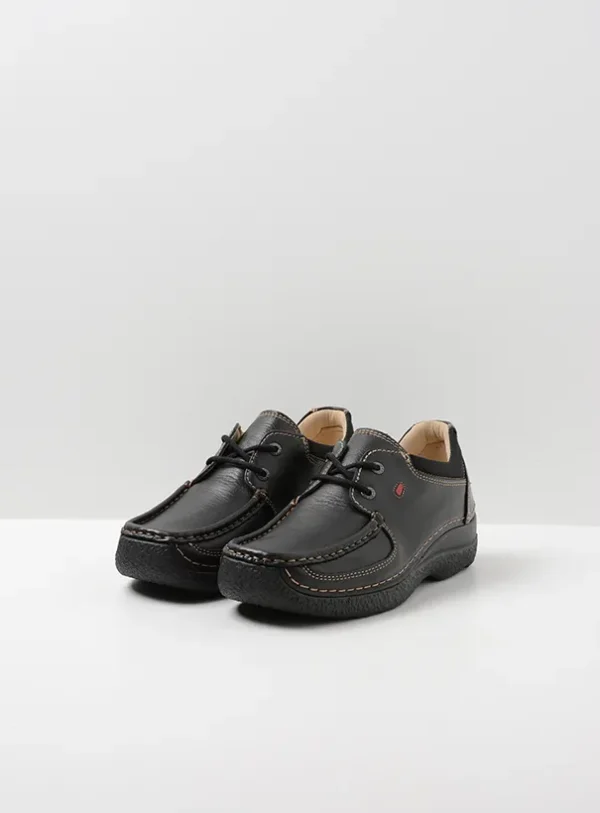 Wolky Roll Shoe - zwart leer Veterschoenen voor dames