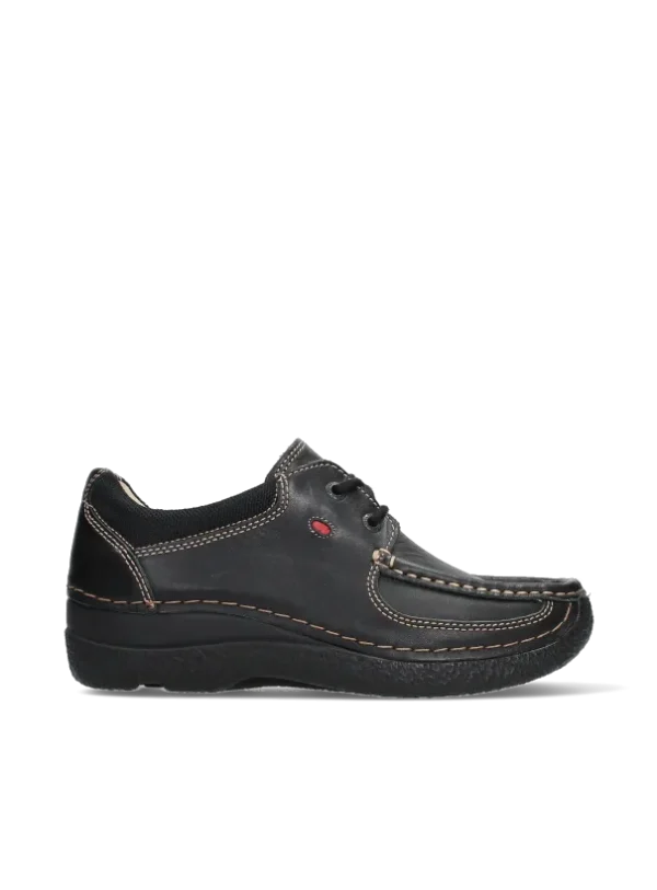 Wolky Roll Shoe - zwart leer Veterschoenen voor dames