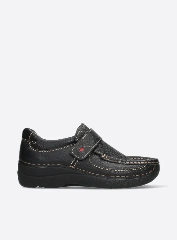 Wolky Roll Strap - zwart leer Bandschoenen voor dames