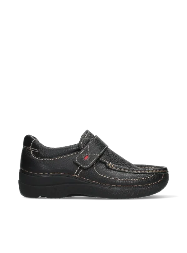 Wolky Roll Strap - zwart leer Bandschoenen voor dames