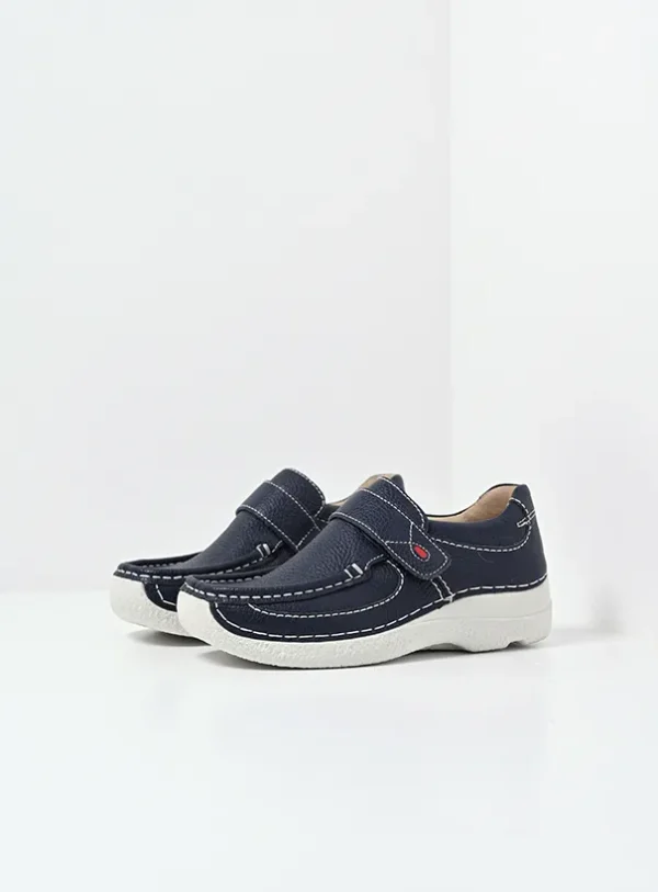 Wolky Roll Strap - blauw leer Bandschoenen voor dames