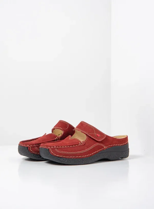 Wolky Roll Slipper - kersenrood nubuck Klompen voor dames