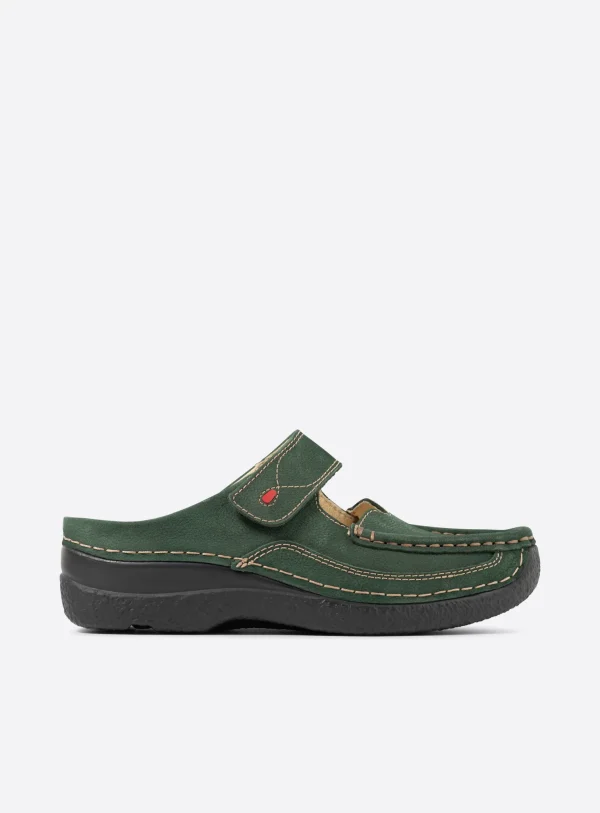 Wolky Roll Slipper - groen nubuck Klompen voor dames