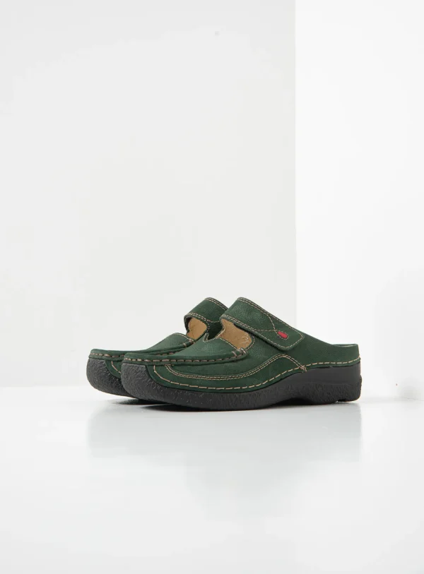 Wolky Roll Slipper - groen nubuck Klompen voor dames