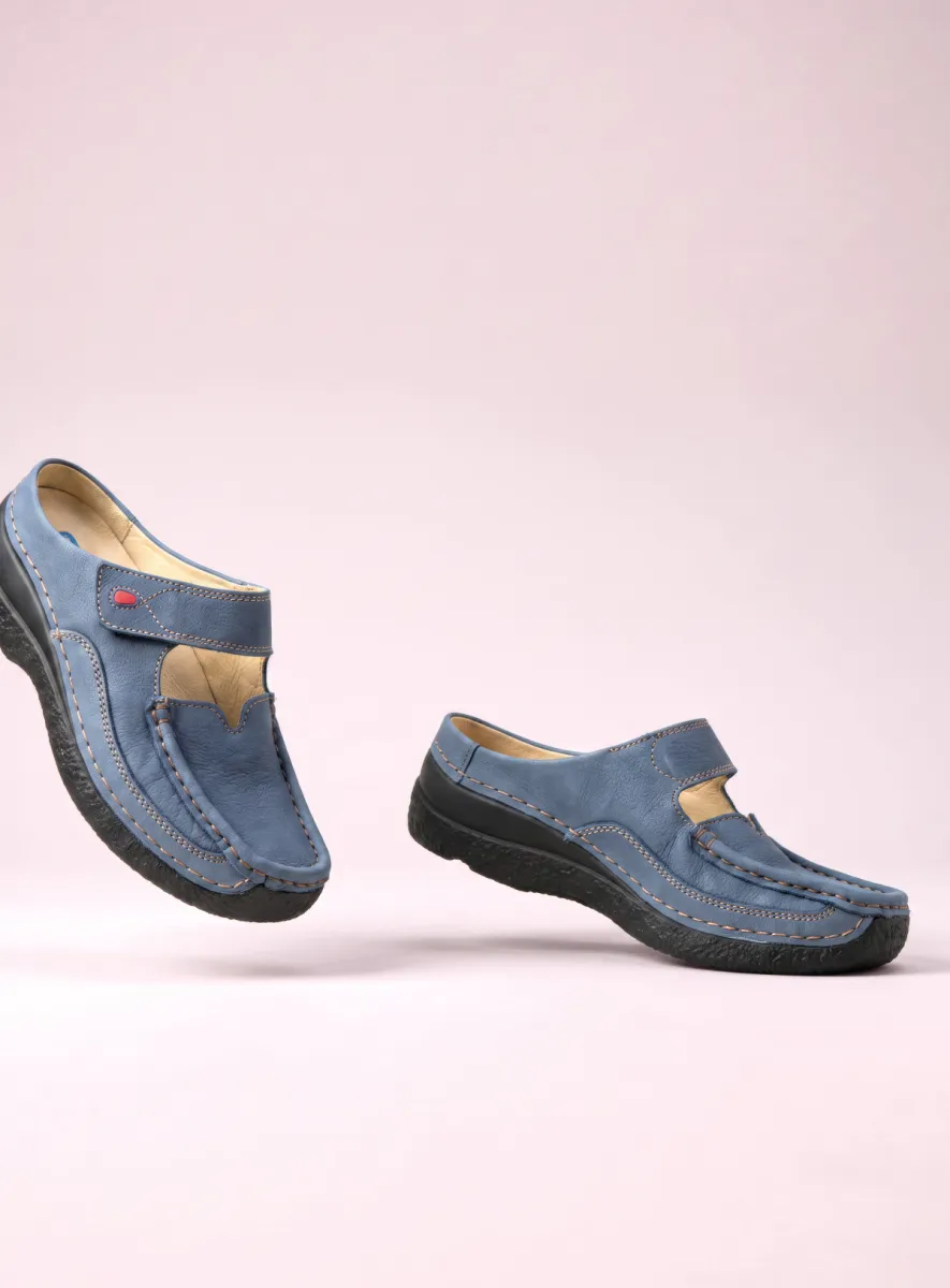 Wolky Roll Slipper - jeansblauw nubuck Klompen voor dames