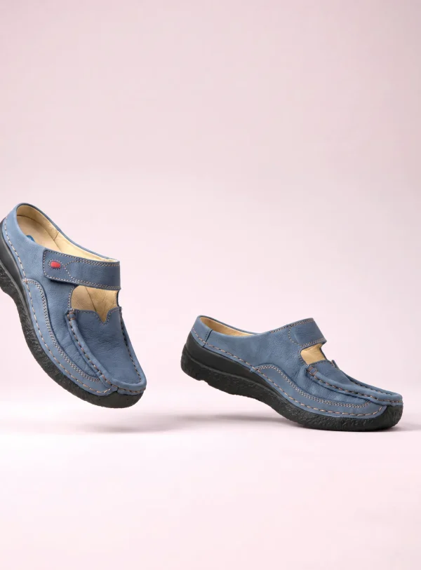 Wolky Roll Slipper - jeansblauw nubuck Klompen voor dames