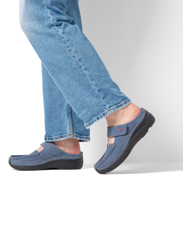 Wolky Roll Slipper - jeansblauw nubuck Klompen voor dames