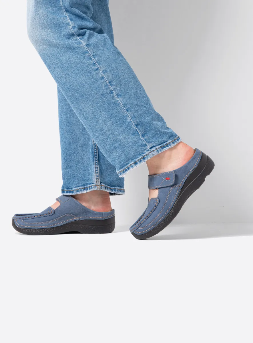Wolky Roll Slipper - jeansblauw nubuck Klompen voor dames