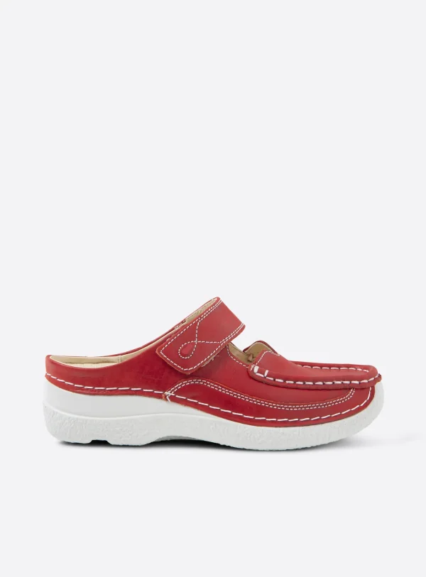 Wolky Roll Slipper - rood effectleer Klompen voor dames