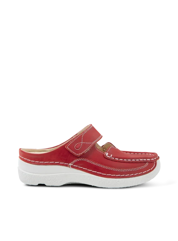 Wolky Roll Slipper - rood effectleer Klompen voor dames