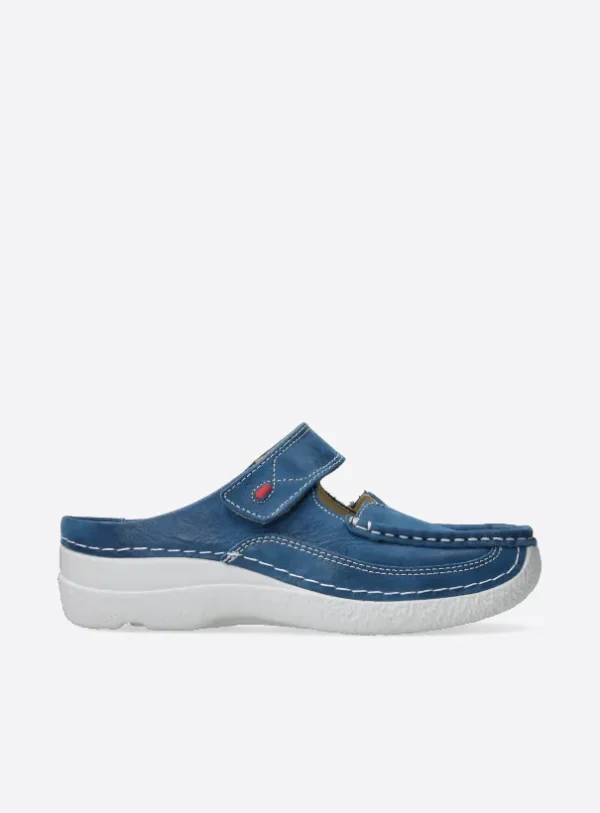 Wolky Roll Slipper - blauw effectleer Klompen voor dames