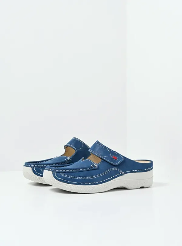 Wolky Roll Slipper - blauw effectleer Klompen voor dames