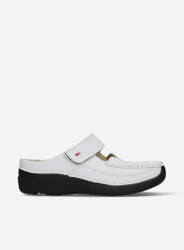 Wolky Roll Slipper - wit leer Klompen voor dames