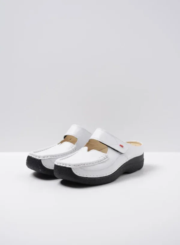 Wolky Roll Slipper - wit leer Klompen voor dames