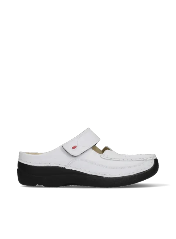 Wolky Roll Slipper - wit leer Klompen voor dames