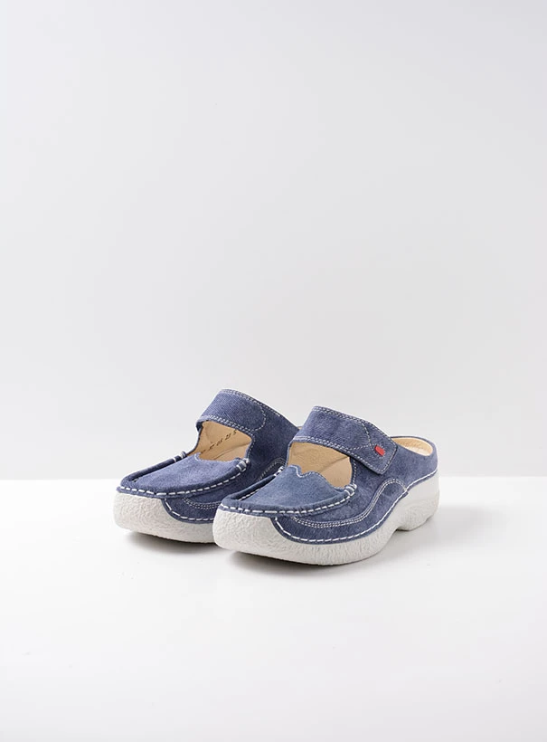 wolky extra comfort 06227 roll slipper 93820 denim suede front